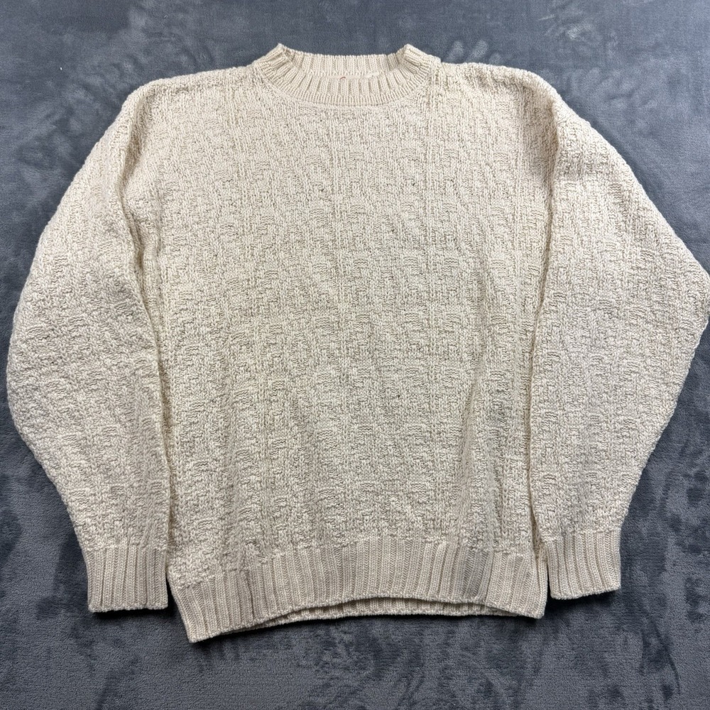 Arrow River Brand Mens VTG Large Sweater Cream Chunky Knit Hand Loomed